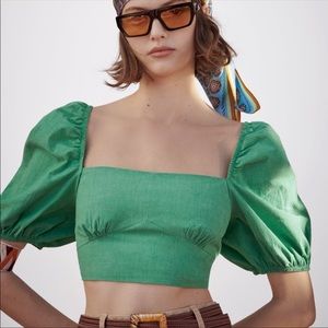 Zara green open back crop top small